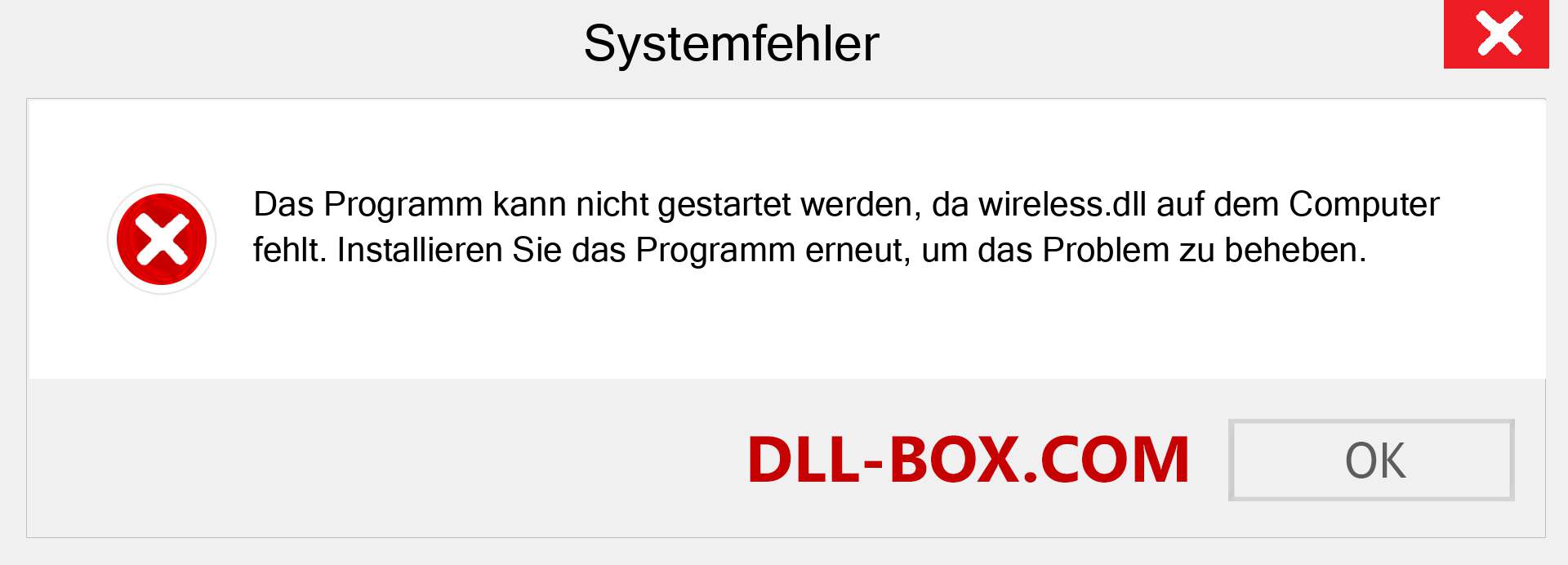 wireless.dll-Datei fehlt?. Download für Windows 7, 8, 10 - Fix wireless dll Missing Error unter Windows, Fotos, Bildern